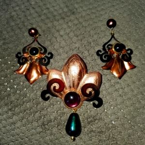 Copper Brooch and Earrings